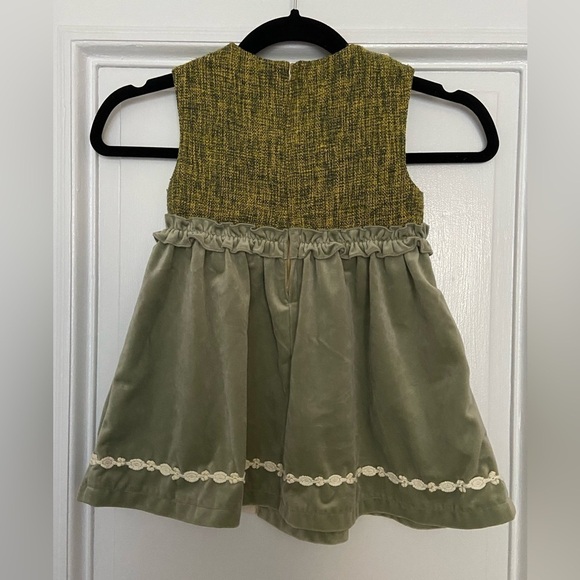 Souris Green Velvet Cream Peter Pan Lace Collar Floral Button Cottagecore Dress - Picture 5 of 14